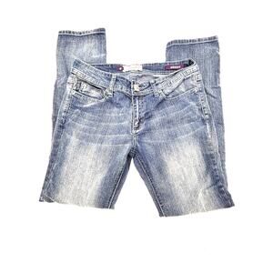 Vigold Skinny Jeans Women 7/8 Straight Leg Faded Distressed Sequined Medium Wash